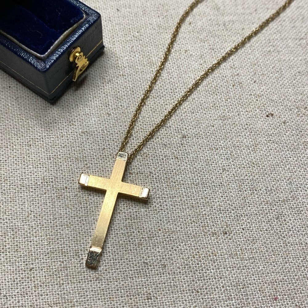 💛 Vintage 14k Gold Filled Matte & Glossy Gold Cross Necklace
